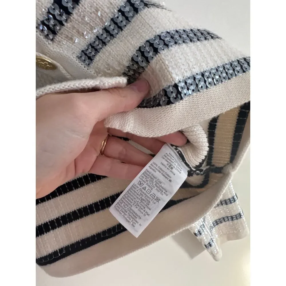 J. CREW Emilie Sweater Lady Jacket In Sequin Stripe Size Medium